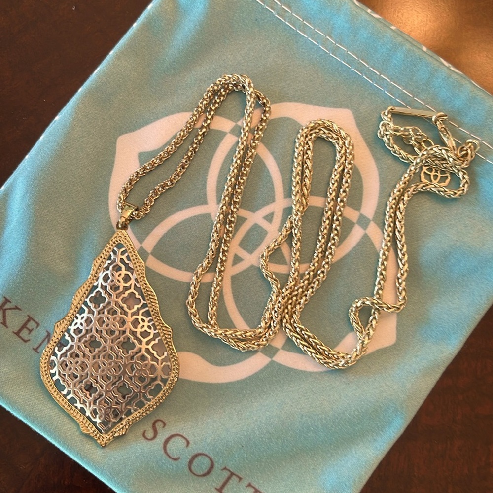 Kendra Scott Aiden Two-Tone Gold & Silver Filigree Long Strand Pendant Necklace